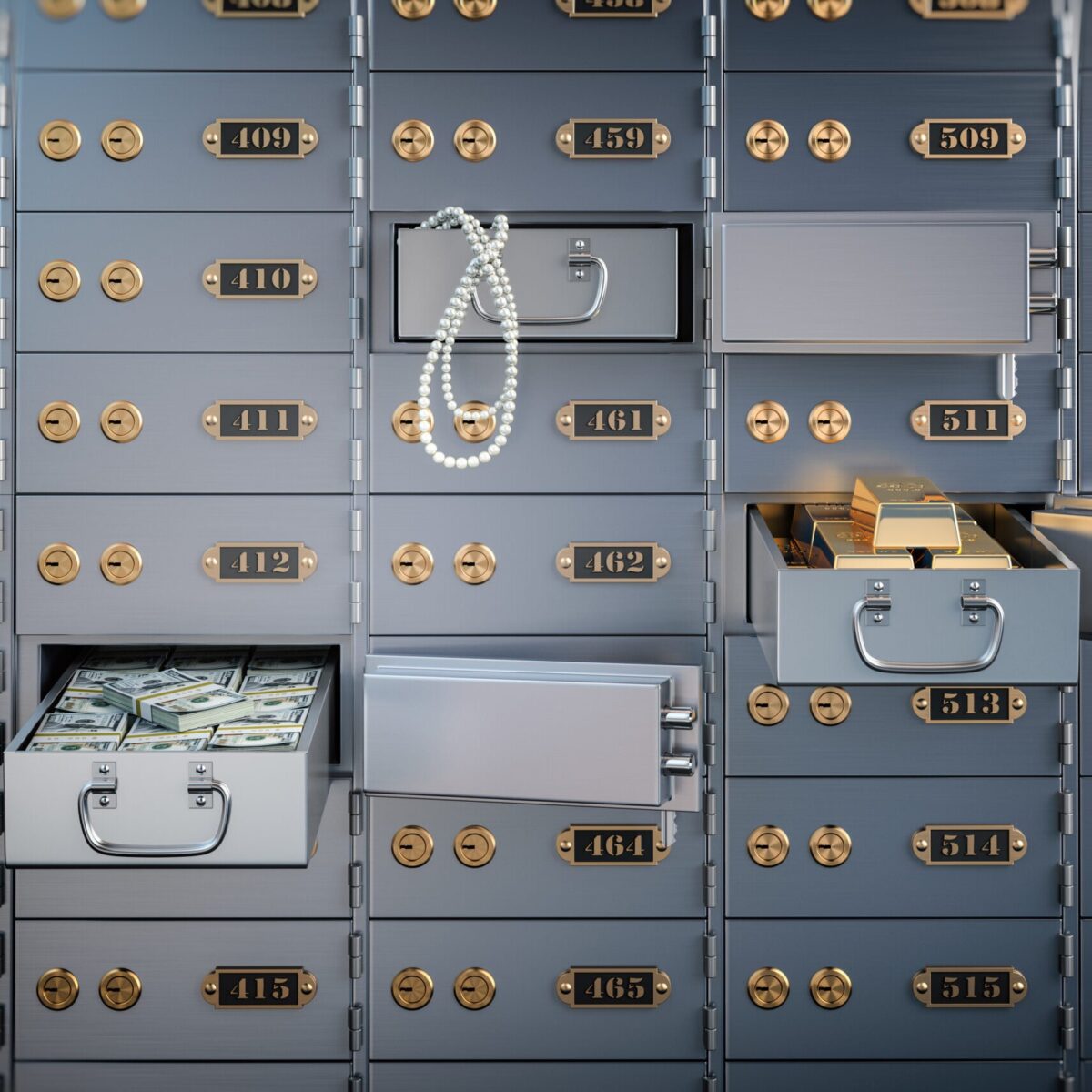 open safe deposit box with money Safes